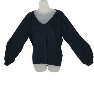 7 For All Mankind Black V-neck Lightweight Sweater Size L